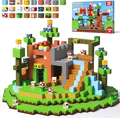 Magnetic Blocks - 150 PCS Magnets Game-Based Building Block for Ages 3,4,5,6,7,8,9,10,11 Kids Birthday Toy Sets Present, Stacking Cubes Construction Gift for Toddlers Boys & Girls, 0.8in