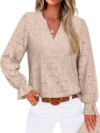 RUMIA Womens V Neck Eyelet Lace Tops