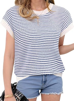 Womens Striped Vest Pullover Cap Sleeve Tank Tops