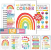 Hadley Designs 8 Calming Corner Posters for Classroom Must Haves -Calm Down Corner Supplies with Emotions Chart, School Counselor Mental Health Poster, Feelings Chart For Kids, Rainbow Classroom Decor