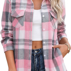 Zeagoo Flannel Shirt Women Plaid Button Down Shackets
