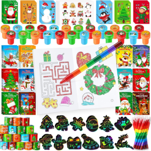 BenLouis Christmas Party Favors for Kids Xmas Classroom Gifts Prize Stockings Filler Coloring Books Bulk for Students Kids Crafts Holiday School Goodie Bag Stuffer（48Set Christmas）