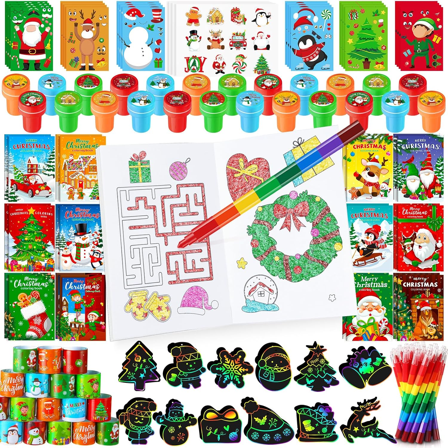 BenLouis Christmas Party Favors for Kids Xmas Classroom Gifts Prize Stockings Filler Coloring Books Bulk for Students Kids Crafts Holiday School Goodie Bag Stuffer(12Set Christmas)