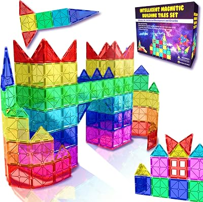 Magnetic Tiles Building Blocks Toy - STEM Educational Magnetic Blocks for Kids, Creativity Preschool Learning Sensory Montessori Toddler Magnetic Toys for Boys & Girls 3+ Years Old - 47PC