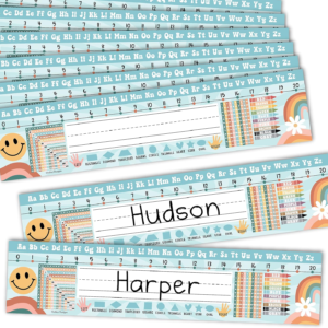 Hadley Designs Desk Name Tags for Classroom –25 Student Name Tags for Desks, 13×3″ Name Plates for Classroom Decor, Teacher Supplies, Colorful Nametags, 1st-3rd Grade Kindergarten Preschool Must Haves