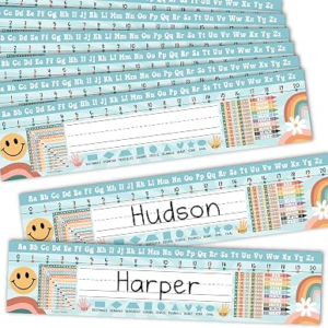 Hadley Designs Desk Name Tags for Classroom –25 Student Name Tags for Desks, 13×3″ Name Plates for Classroom Decor, Teacher Supplies, Colorful Nametags, 1st-3rd Grade Kindergarten Preschool Must Haves