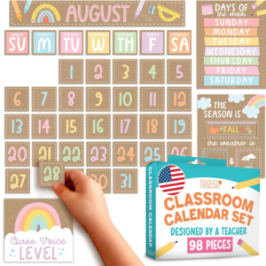 Hadley Designs Classroom Calendar Set Bulletin Board Decorations – Kraft School Calendar for Classroom Decor, Kindergarten Preschool Elementary Teacher Must Haves, Homeschool & Daycare Essentials