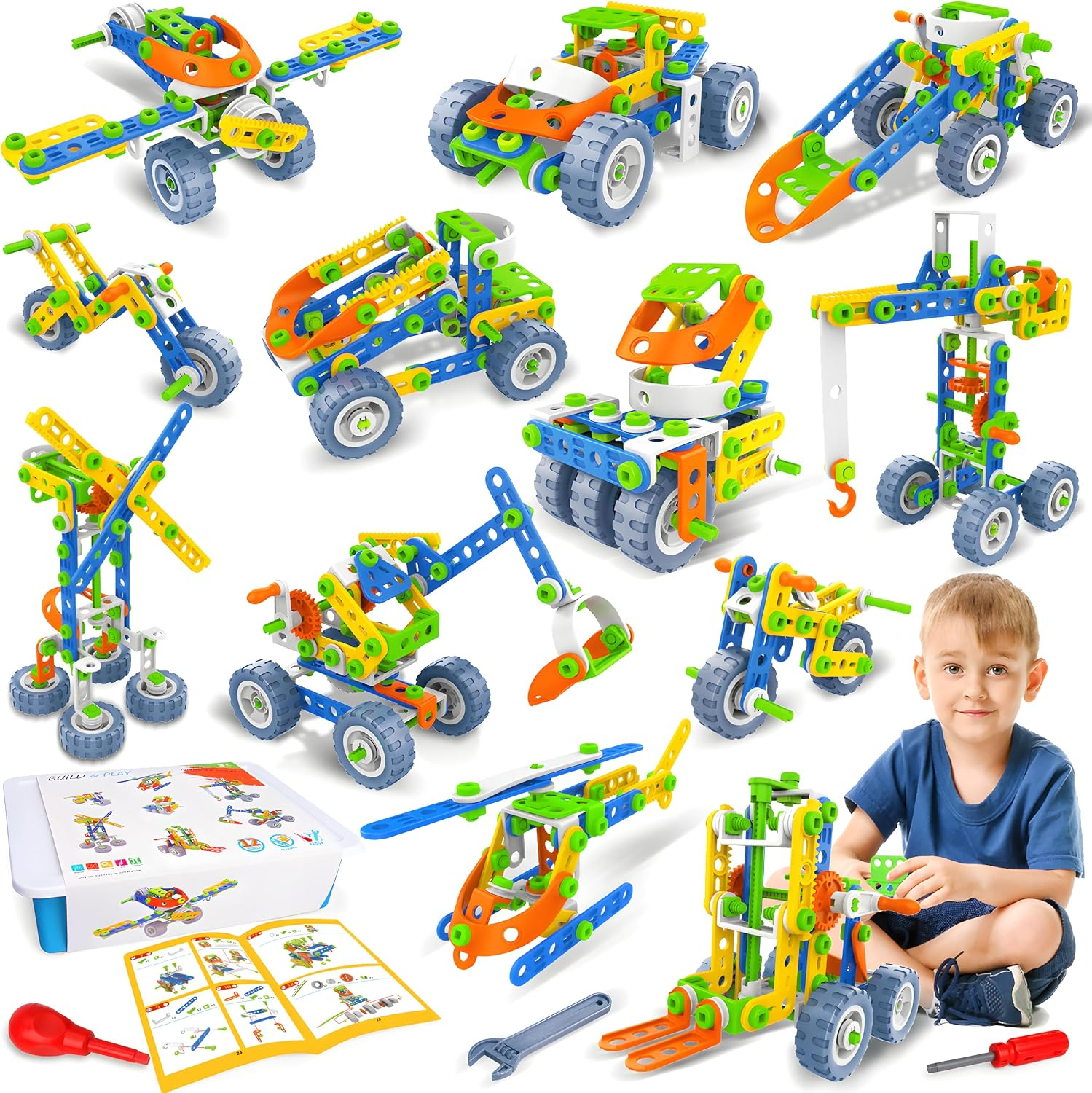 MOONTOY STEM Toys for 4 5 6 7 8+ Year Old Boy Birthday Gift, Building Toys for Kid Age 4-8 5-7 6-8 8-12, Preschool Educational Stem Kit for Boy Girl Christmas Idea Gift, 152PCS, 12 in 1 Building Toys