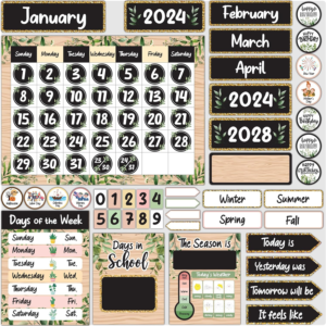 Decorably 155 Pcs Cutouts Farmhouse Classroom Calendar Bulletin Board Set