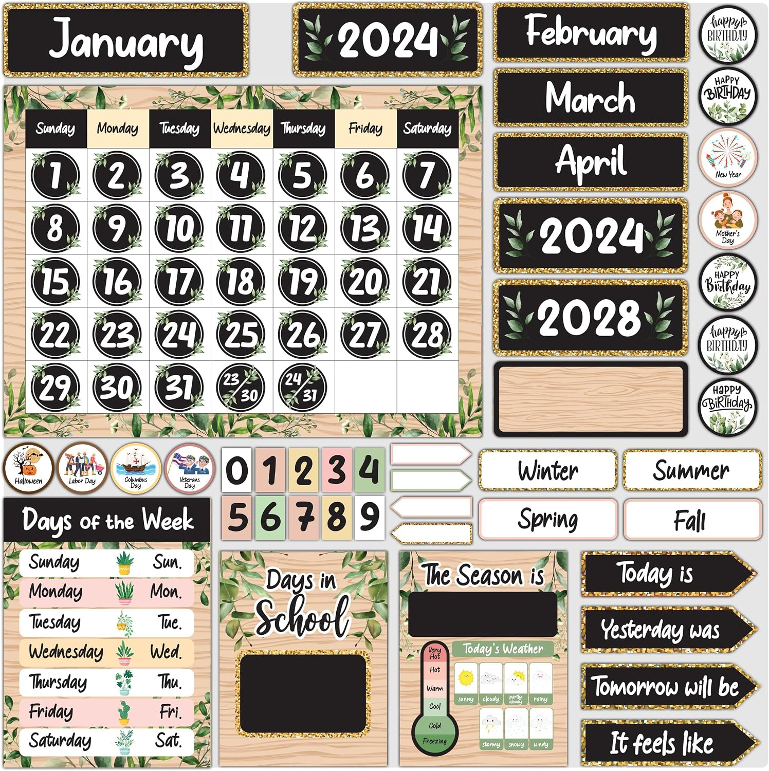Decorably 155 Pcs Cutouts Farmhouse Classroom Calendar Bulletin Board Set