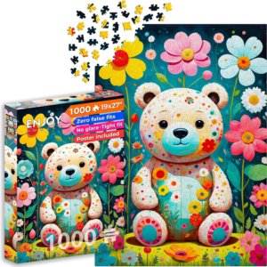 1000 Piece Jigsaw Puzzle for Adults – Floral Teddy Bear in Flower Garden – Matte Anti-Glare Finish, 27×19 in, Challenging Puzzle & Unique Gift for Women & Puzzle Lovers | Enjoy