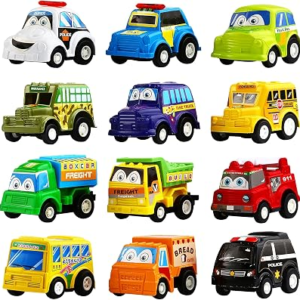 Funcorn Toys Pull Back Car, 12 Pack Assorted Mini Plastic Vehicle Set, Pull Back Truck and Car Toys for Boys Kids Toddler Party Favors,Die Cast Car Toy Play Set | Friction-Powered Mini Plastic City Vehicles Suit Travel Play, Prize Boxes and Birthday Gifts, for Boys, Kids and Toddlers