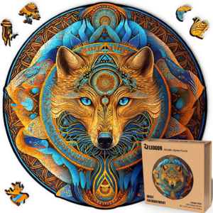 LEOGOR Wooden Jigsaw Puzzles for Adults (15 × 14.8 in), Large 350 Piece Wolf Puzzle with Unique Mosaic Shapes, Extra-Thick 5 mm Wood, Challenging Round Brain Teaser, Premium Gift for Adults
