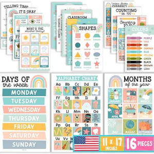 Hadley Designs 16 Educational Posters for Classroom Decor – Boho Educational Posters for Toddlers 1-3, Toddler Learning Posters for Kids Ages 3-5, Kindergarten & Preschool Classroom Must Haves