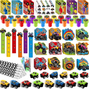 BenLouis 96Pcs Monster Truck Party Favors Truck Car Birthday Stampers Stickers School Stationery Set Bulk for Kids wheels party Race Car Themed Party Goodie Bag Stuffers Pinata Filler Supplies