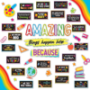 Decorably 49 Pcs Amazing Things Happen Here Bulletin Board Set