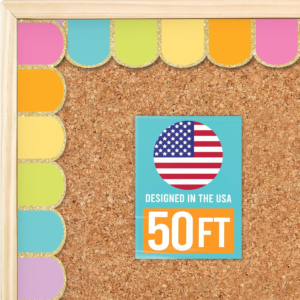 50ft Bulletin Board Borders Trim – Classroom Borders for Bulletin Board Decorations, Daycare Teacher Must Haves, Home & Office DIY Supplies, Pastel Back to School & Workplace Events Party Decor