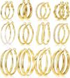 17KM 12 Pairs Gold Hoop Earrings Set