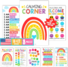 Hadley Designs 8 Calming Corner Posters for Classroom Must Haves -Calm Down Corner Supplies with Emotions Chart, School Counselor Mental Health Poster, Feelings Chart For Kids, Rainbow Classroom Decor