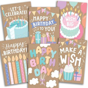 Hadley Designs 54 Birthday Cards Bulk with Envelopes – Happy Birthday Card Kids & Adults, Assorted Greeting Cards for Classroom, Student Gifts from Teacher, Bday Gifts for Office, Designed in USA
