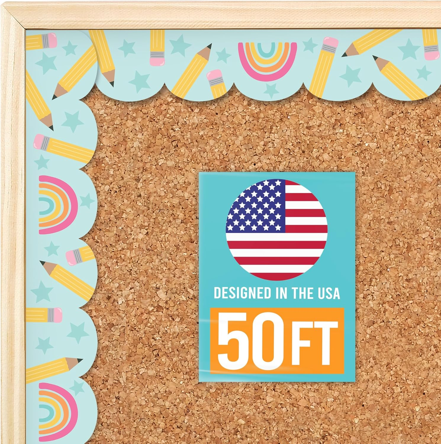 50ft Bulletin Board Borders Trim - Classroom Borders for Bulletin Board Decorations, Daycare Teacher Must Haves, Home & Office DIY Supplies, Rainbow Back to School & Workplace Events Party Decor