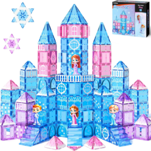 GobiDex 100PCS Magnetic Tiles Princess Castle with 4 Dolls & Stairs, Princess Magnetic Building Blocks for Kids Ages 3-5 4-8, Magnets Sensory Toddler Toys Birthday Gifts for 3+ Year Old Girls Boys