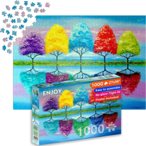 1000 Piece Jigsaw Puzzle for Adults – Rainbow Trees & Lake – Matte Anti-Glare Finish, 27×19 in, Challenging Puzzle & Unique Gift for Women & Puzzle Lovers | Enjoy