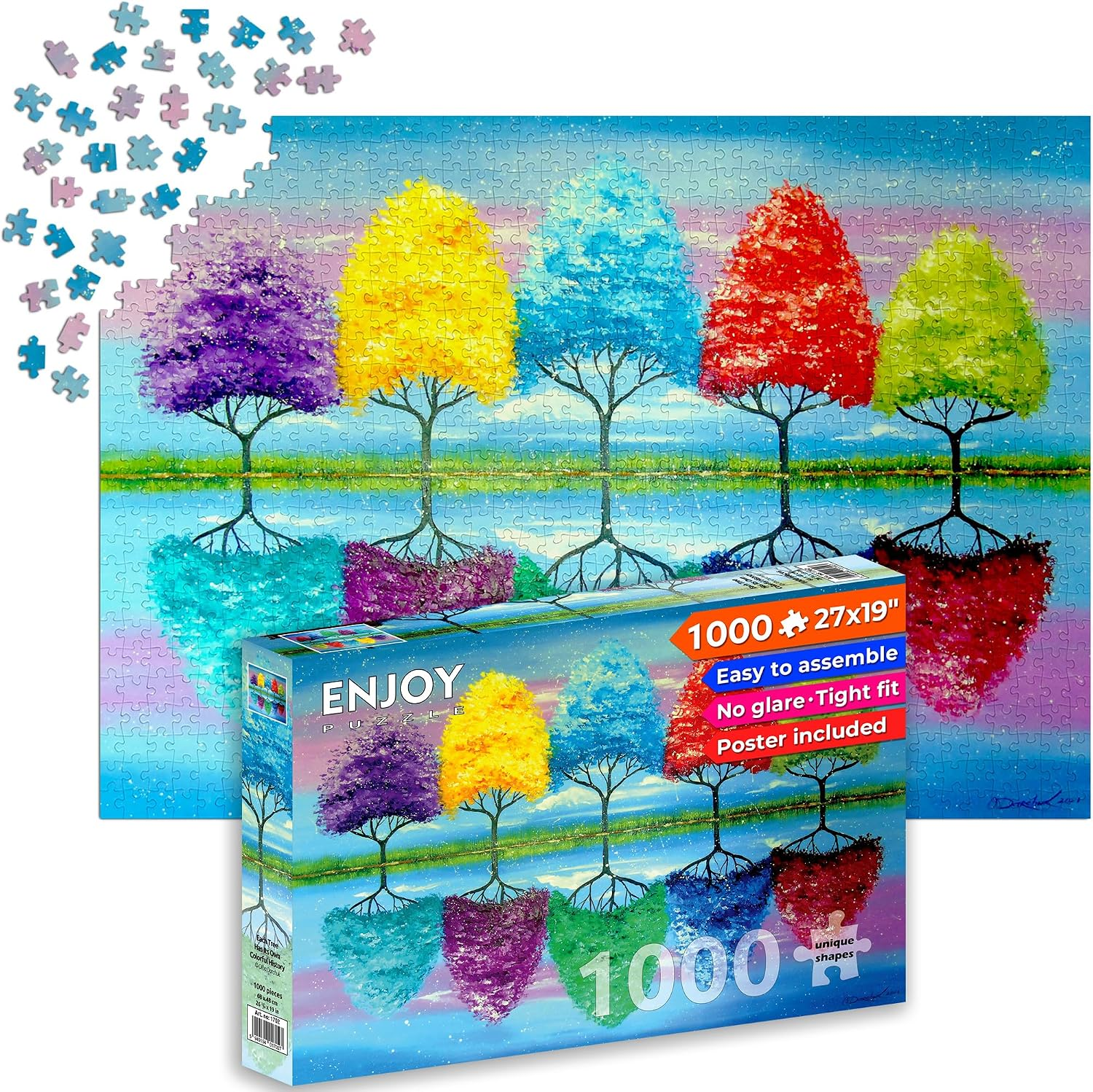 1000 Piece Jigsaw Puzzle for Adults - Rainbow Trees & Lake - Matte Anti-Glare Finish, 27x19 in, Challenging Puzzle & Unique Gift for Women & Puzzle Lovers | Enjoy
