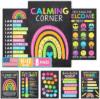 Hadley Designs 8 Calming Corner Posters for Classroom Must Haves -Calm Down Corner Supplies with Emotion Chart,School Counselor Mental Health Poster,Feelings Chart For Kids, Chalkboard Classroom Decor