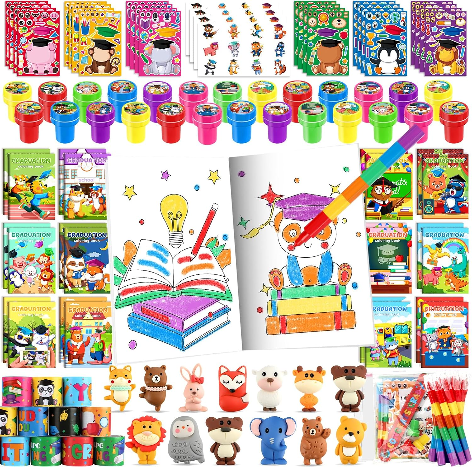 BenLouis 96 Pcs Graduation Party Favors for Kids Preschool Kindergarten Classroom Gifts Prize Coloring Books Set Bulk for Students Congrats Grad Goodie Bags Stuffers(Graduation Animals)