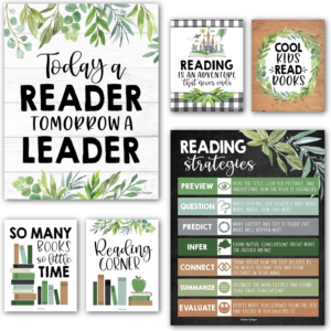 Hadley Designs Reading Posters for Classroom Elementary and Library Decor – 6 Reading Corner Decor for Classroom Decorations, Reading Strategies Library Posters, Farmhouse Bulletin Board Decorations