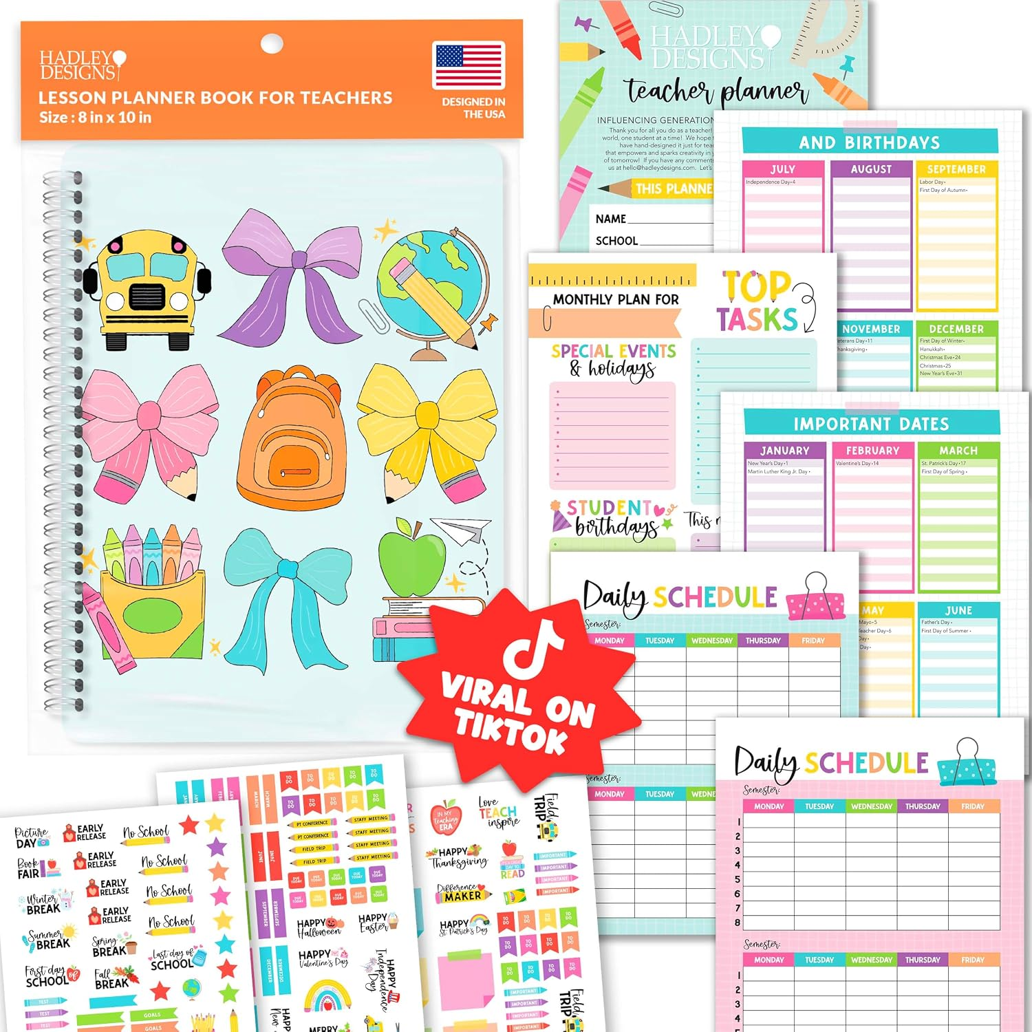 Hadley Designs Teacher Planner 2026-2027 Academic Year - Undated Teacher Lesson Planner Book for Teachers, Homeschool Planners 2026-2027, First Year Teachers Must Haves, Back to School Teaching Gifts