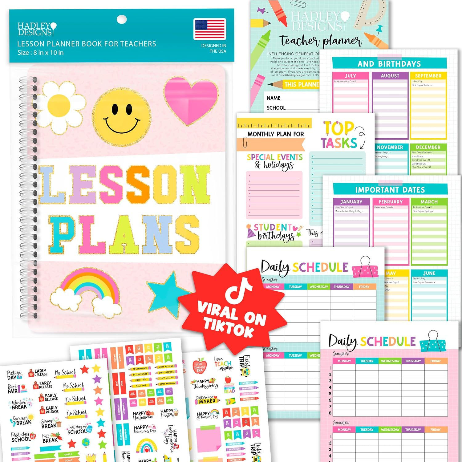 Hadley Designs Teacher Planner 2026-2027 Academic Year - Undated Teacher Lesson Planner Book for Teachers, Homeschool Planners 2026-2027, First Year Teachers Must Haves, Back to School Teaching Gifts