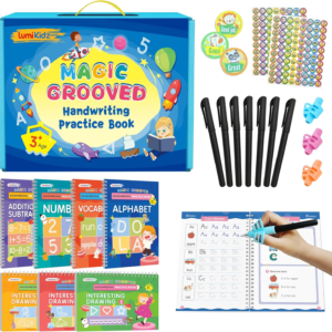 Lumikidz Magic Grooved Writing Practice for Kids Ages 3–5 – Reusable Grooved Writing Books for Kids 3–5 – Handwriting Practice for Kids 5–7 – Preschool Tracing Books & Learning Activities