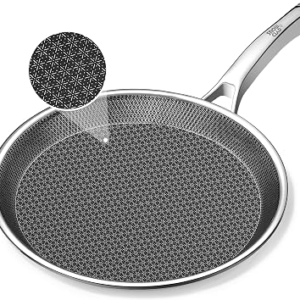 SNOWCLAD Crepe Pan,10 in Nonstick Crepe Pan, Stainless Steel Flat Skillet,Non Stick Dosa Tawa Comales Para Tortillas Pancake Pan,Dishwasher and Oven Safe Cookware,Induction Compatible, PFOA Free