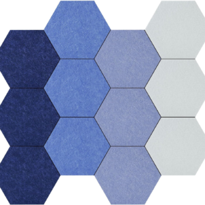 Vienrose Hexagon Felt Bulletin Board Self Adhesive Pin Board Wall Decoration Tiles with 35 Push Pins for Office Home and School, Blue Series 12 Pack