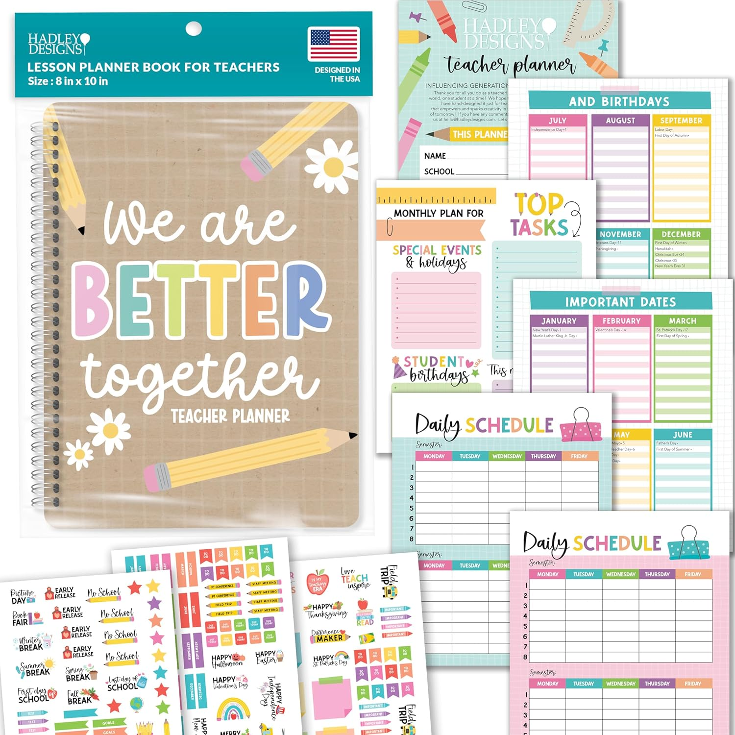 Hadley Designs Teacher Planner 2026-2027 Academic Year - Undated Teacher Lesson Planner Book for Teachers, Homeschool Planners 2026-2027, First Year Teachers Must Haves, Back to School Teaching Gifts