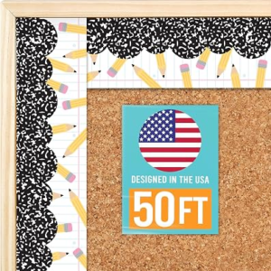 50ft Bulletin Board Borders Trim – Classroom Borders for Bulletin Board Decorations, Daycare Teacher Must Haves, Home & Office DIY Supplies, Pencils Back to School & Workplace Events Party Decor
