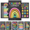 Hadley Designs 8 Calming Corner Posters for Classroom Must Haves -Calm Down Corner Supplies with Emotion Chart,School Counselor Mental Health Poster,Feelings Chart For Kids, Chalkboard Classroom Decor