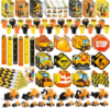 BenLouis 192Pcs Construction Party Favors Excavator Tractor Theme School Stationery Set Bulk for Kids Construction Birthday Party Goodie Bag Stuffers Classroom Gifts Rewards Pinata Filler