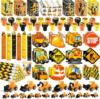 BenLouis 96Pcs Construction Party Favors Excavator Tractor Theme School Stationery Set Bulk for Kids Construction Birthday Party Goodie Bag Stuffers Classroom Gifts Rewards Pinata Filler