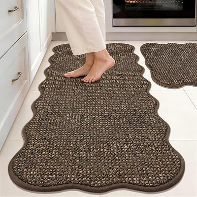 JSEI Non-Slip Scalloped Kitchen Rugs 2 Pcs