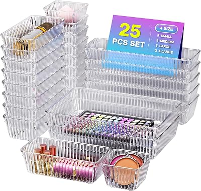 OKYLVVE 25 Pcs Clear Plastic Drawer Organizer Set