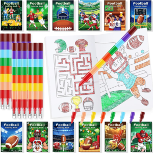 BenLouis 24 Football Mini Coloring Books Kids with 24 Stacking Crayons Football Party Favors Activity Books Bulk for Kids Boys Super Football Bowl Goodie Bag Gift Stuffer Classroom Reward
