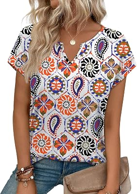 WIHOLL V Neck Cap Sleeve Tops