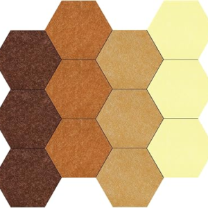 Vienrose Hexagon Felt Bulletin Board Self Adhesive Pin Board Wall Decoration Tiles with 35 Push Pins for Office Home and School, Yellow Series 12 Pack