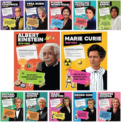 Decorably 12 Famous Scientists Science Posters for Classroom, 11x14in