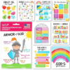 Hadley Designs Sunday School Decorations for Classroom –9 Bible Posters for Kids, Books of the Bible, 10 Commandments, Bible Timeline Chart, Fruits of the Spirit, Rainbow Christian Classroom Decor