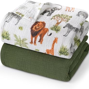 GLLQUEN BABY Muslin Swaddle Blankets for Newborn Boys, Large 40”x38” | 2Pk, 100% cotton, ultra soft and breathable, gentle on sensitive newborn skin, Multi-use as swaddle wrap, receiving blankets
