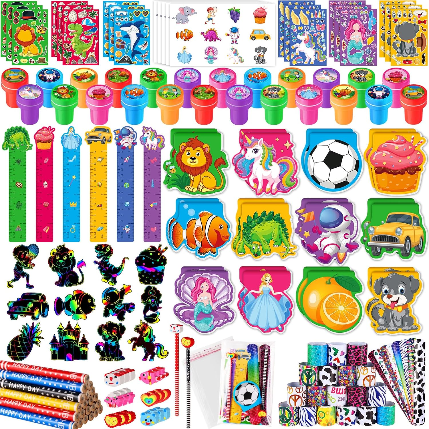 BenLouis 240Pcs Kids' Party Favors Sets Stampers Pencils Stickers School Stationery Bulk for Kids 4-8-12 Classroom Birthday Candy Goodie Bags Pinata Stuffers Rewards Gifts Supplies